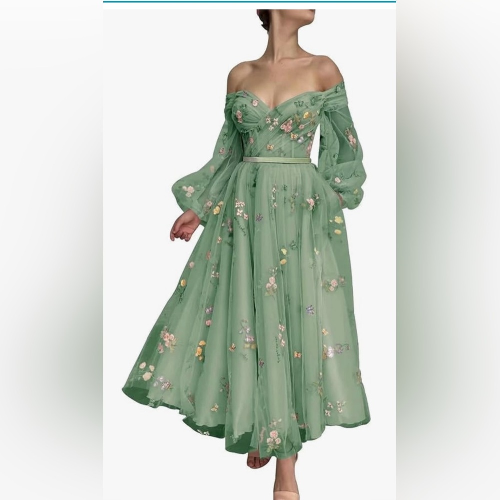 Women's Puffy Sleeve Tulle Prom Dress
